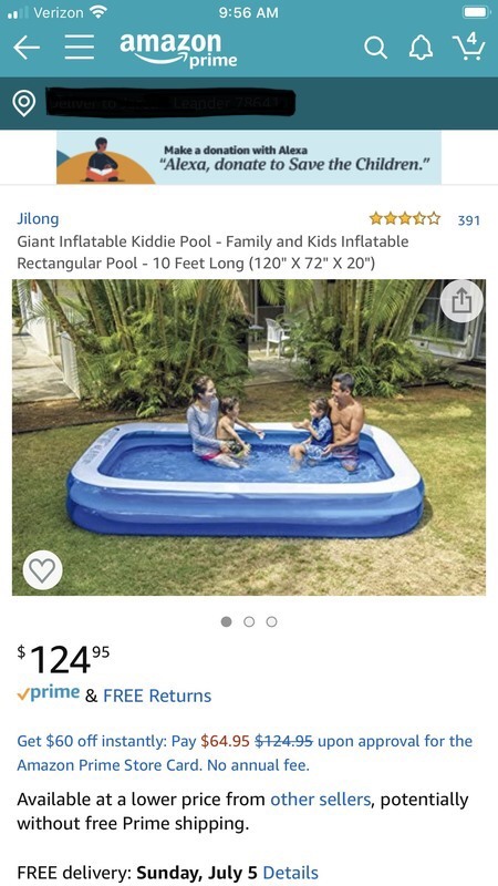 Screenshot of an inflatable pool for sale.