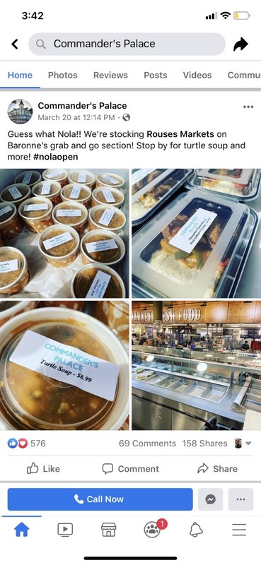 A screenshot of a Facebook post by Commander's Palace, located in New Orleans.