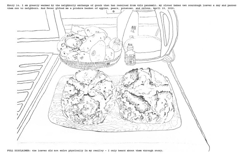 Drawing of food on a table. 