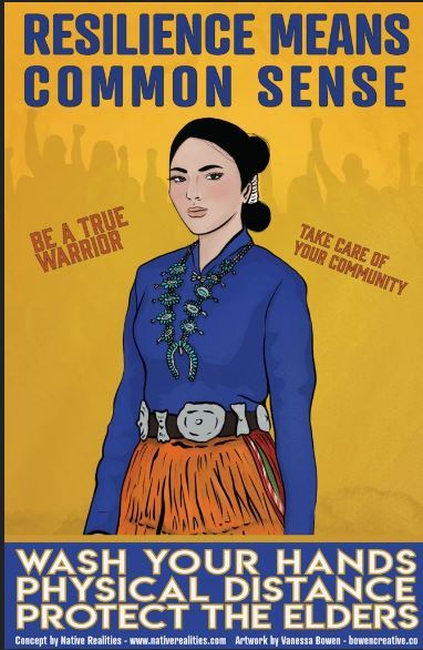 A Poster of a Native American woman that is promoting healthy hygiene to protect those within the community.