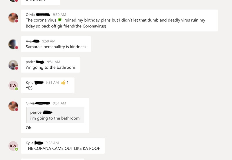 Multiple messages in a group chat online.