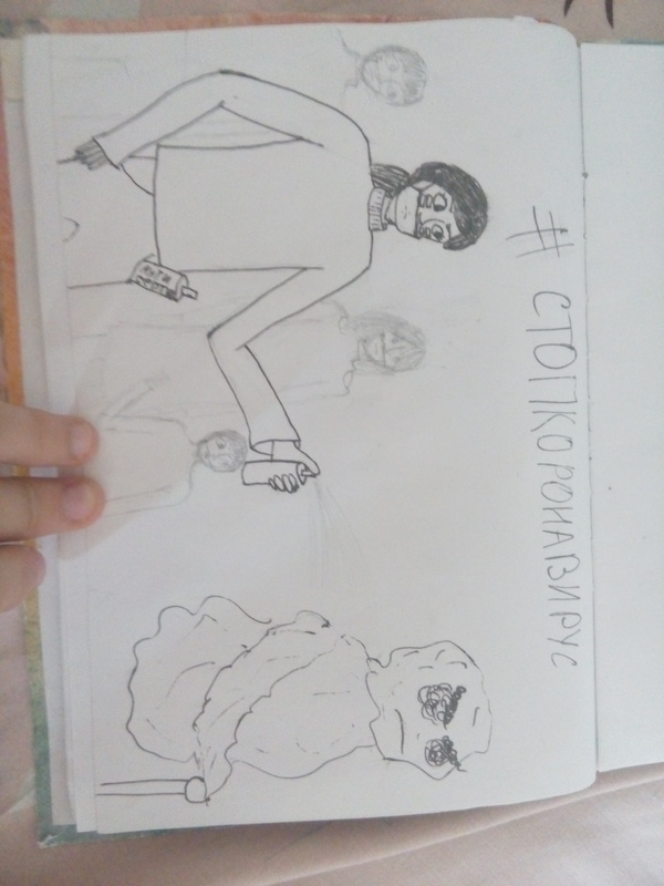 a pencil drawing of a person disinfecting the corona virus