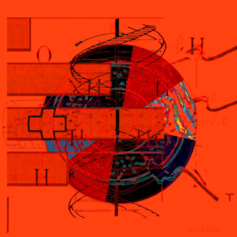 A piece of artwork that is made up of circles and swirls. The entire piece is red.