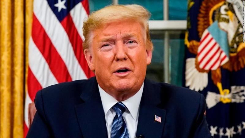 A screenshot of Donald Trump talking in the Oval Office.