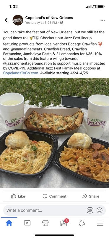 A social media post from Copeland's of New Orleans.