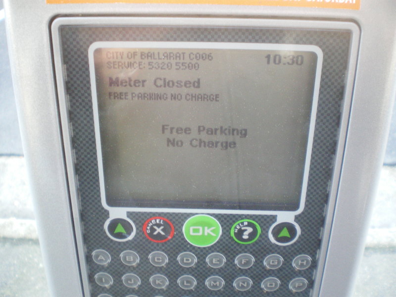 A meter offering free parking.