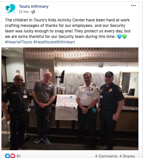 A social media post from Touro Infirmary.