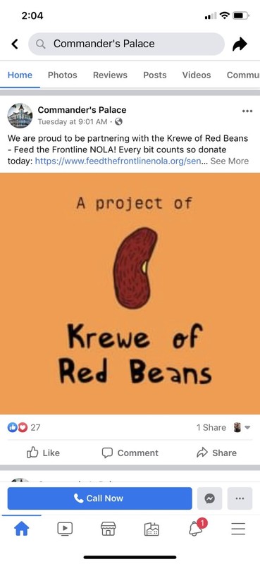 A screenshot of a Facebook a post made by Commanders Palace.