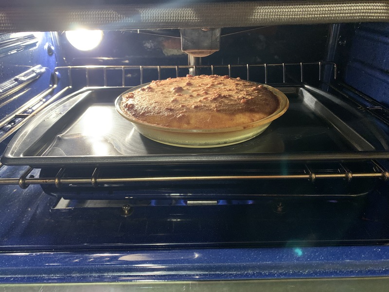 Lemon sponge cake in the oven.