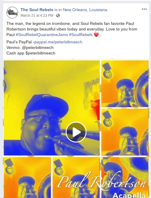 A Facebook screenshot of a post made by The Soul Rebels.