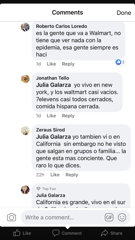 A screenshot of Facebook comments in Spanish.