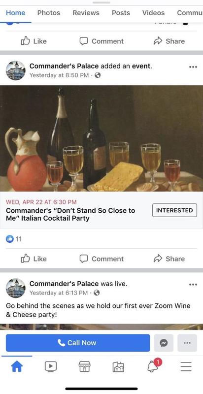 A screenshot of a Facebook posts made by Commanders Palace.