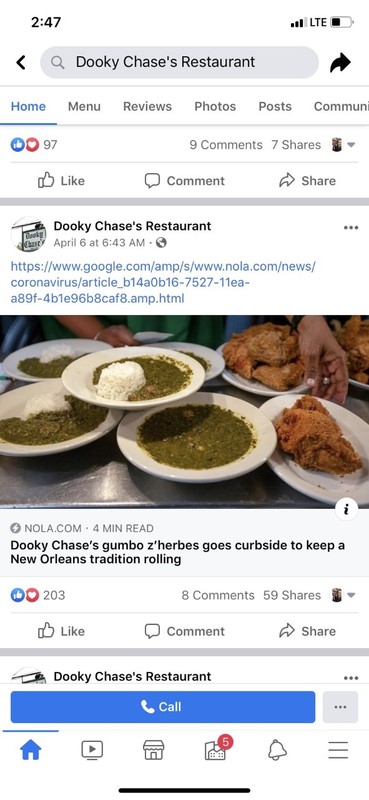 A social media post from Dooky Chase's Restaurant.