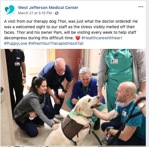 A social media post from West Jefferson Medical Center.