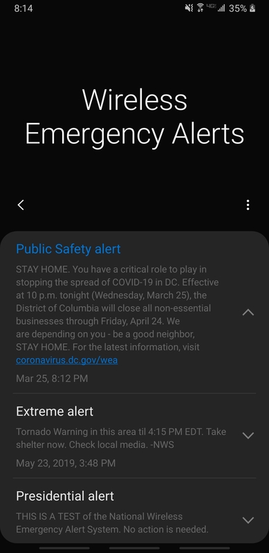 A Public Safety alert that was sent through a text message by the Government of the United States of America.