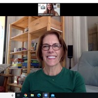 A photo of two women on a Zoom call.