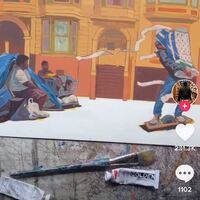 A social media screenshot of a video depicting the art making process with the caption "The Coronavirus effect in San Francisco, art for Politico".