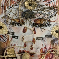 an orange and tan collage