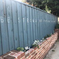 Chalk message on a storage container.