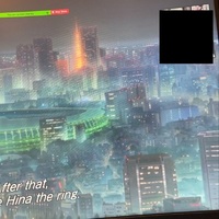 Computer screen showing digital city in a video game. Upper right corner has black box, covering FaceTime image.