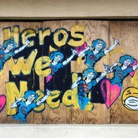 Street art of healthcare workers.