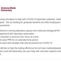 A screenshot of an email sent out by Arizona State University.