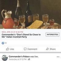 A screenshot of a Facebook posts made by Commanders Palace.
