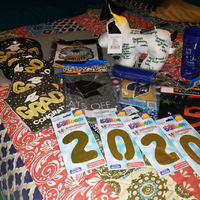 Birthday supplies on a decorated table.